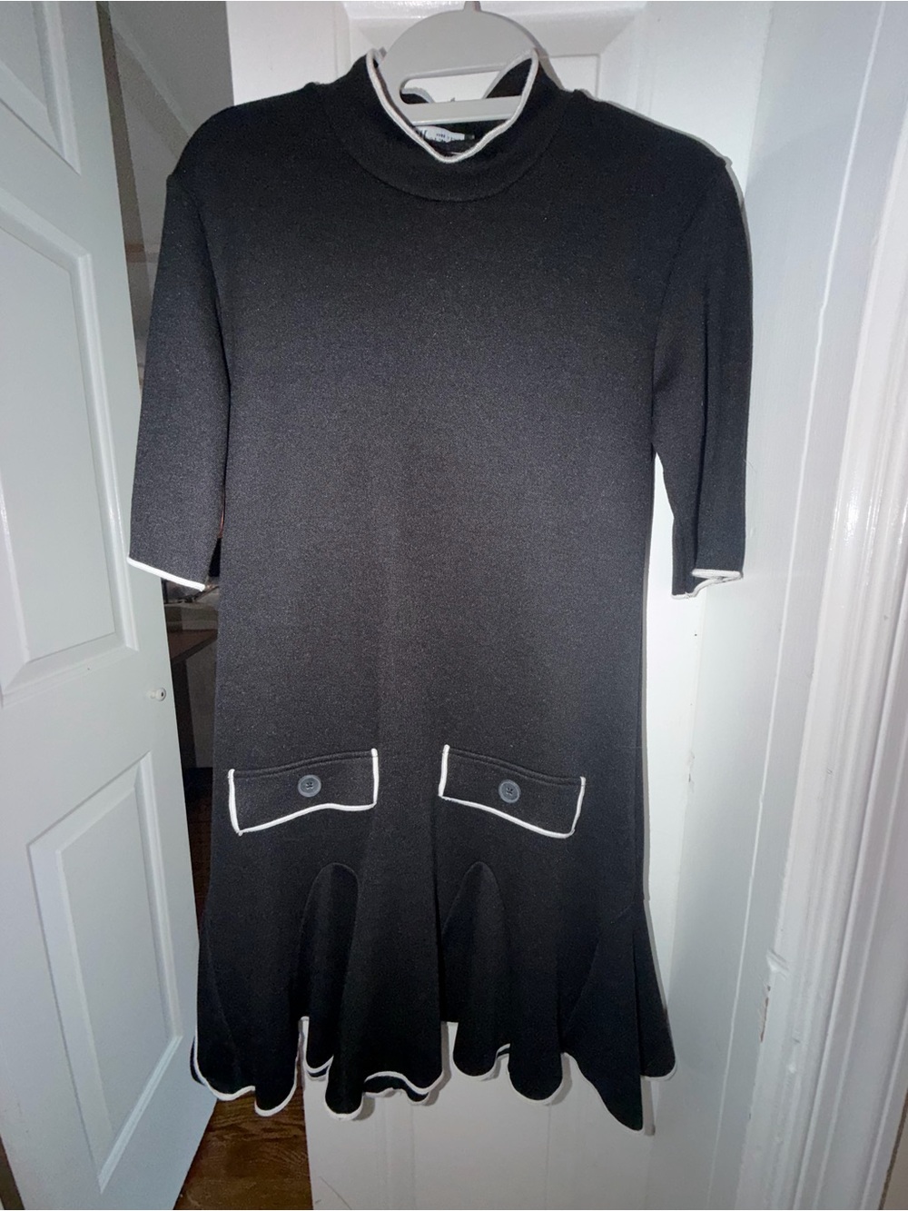 Zara Black Dress with White Trim, ruffle style bottom, size S, nwot - Picture 6 of 7
